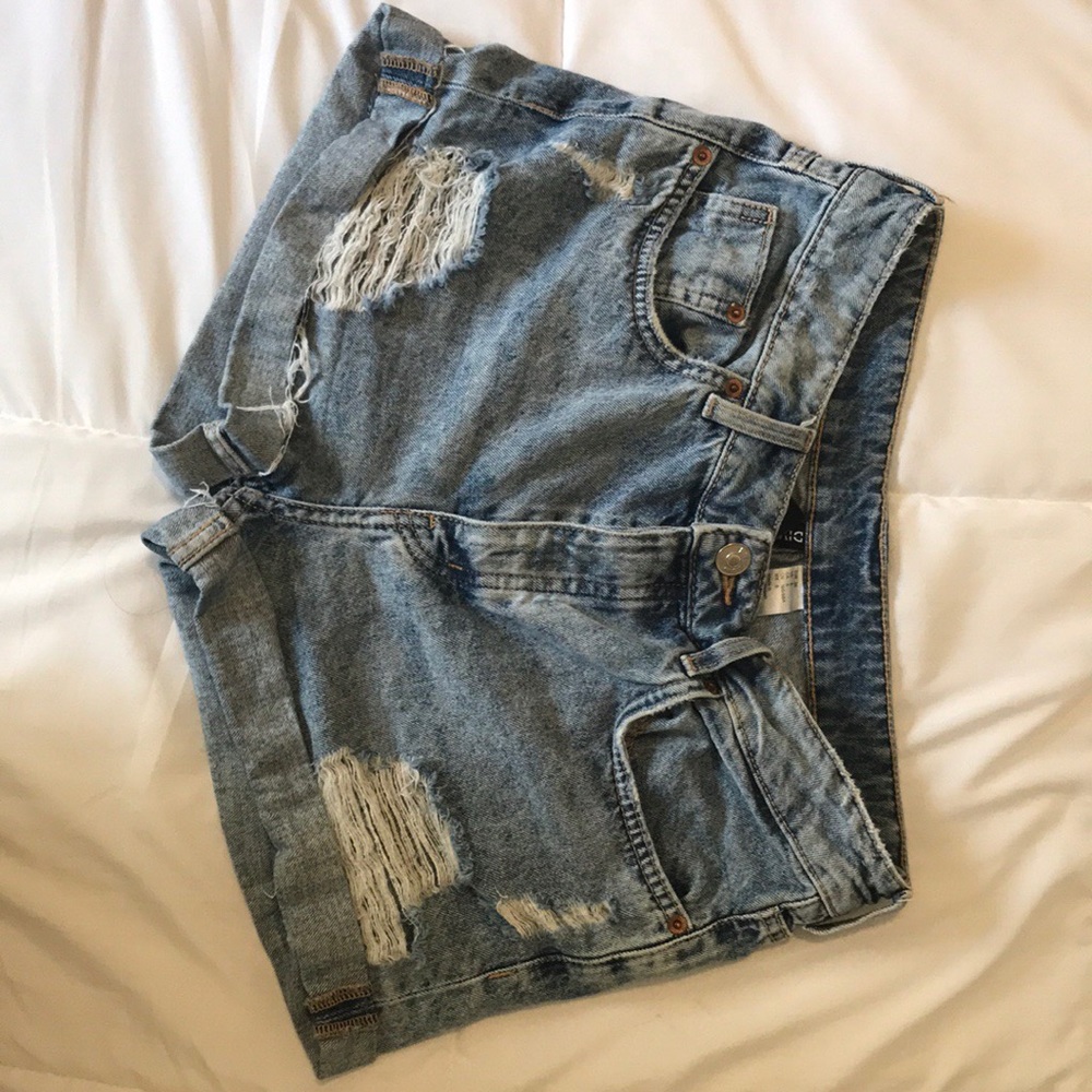 Distressed jean shorts